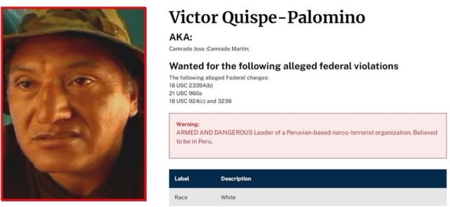 Captura de pantalla del perfil de Victor Quispe-Palomino en la DEA.