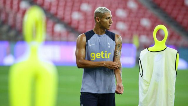 Richarlison of Tottenham Hotspur trains ahead of the pre-season friendly match between Tottenham Hotspur and Lion City Sailors at National Stadium on July 25, 2023 in Singapore