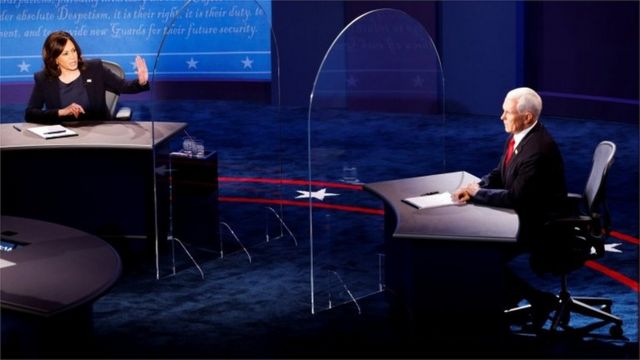 Democratic vice-presidential nominee Senator Kamala Harris and US Vice President Mike Pence debate
