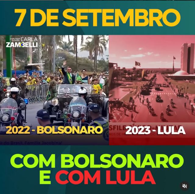 Montagem mostrando o 7 de setembro em 2022 e 2023