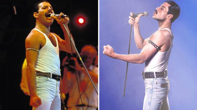 Freddie Mercury e Rami Malek interpretando Freddie Mercury