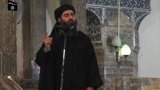 Baghdadi menyampaikan pidato di Mosul, 2014