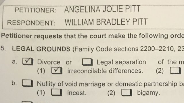 Formulir permintaan perceraian yang diajukan Angelina Jolie.