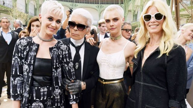 Katy Perry, Karl Lagerfeld, Cara Delevingne and Claudia Schiffer
