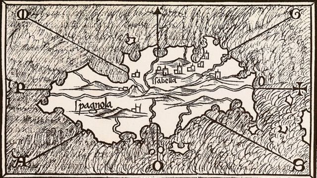 Mapa de 1534 en el que aparece la villa de La Isabela.
