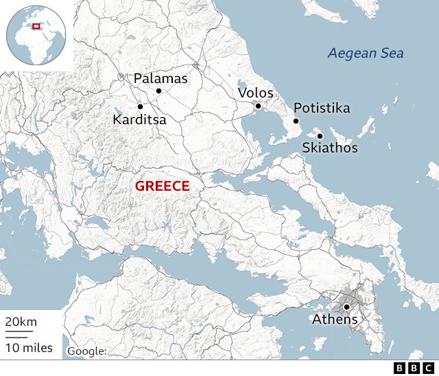 Map of Greece showing the affected areas