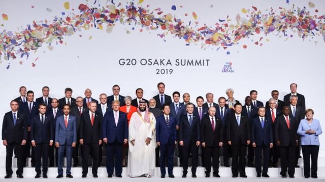 Foto de grupo del G20 en Osaka.
