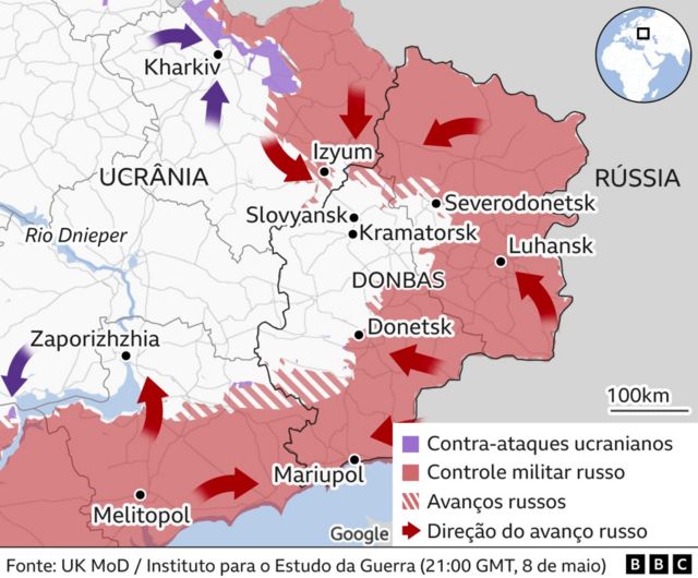 Mapa do Leste da Ucrania