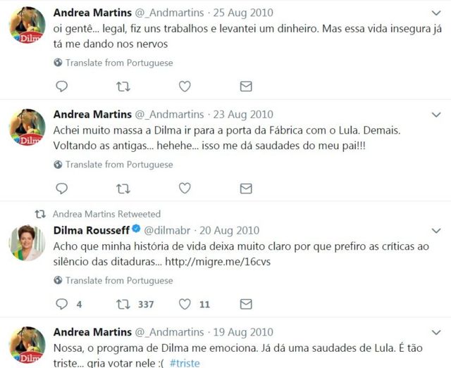 Captura de tela de perfil que apoiou Dilma em 2010 no Twitter