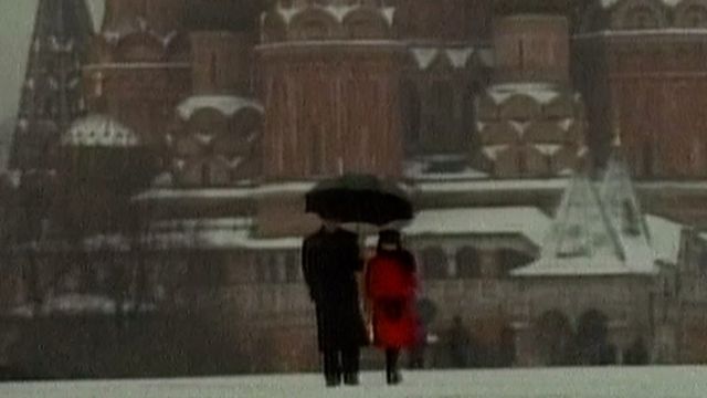 Gorbachev and his granddaughter on Red Square