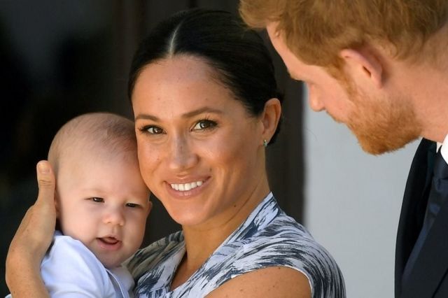 Britain"s Prince Harry and his wife, Duchess Meghan with their son Archie