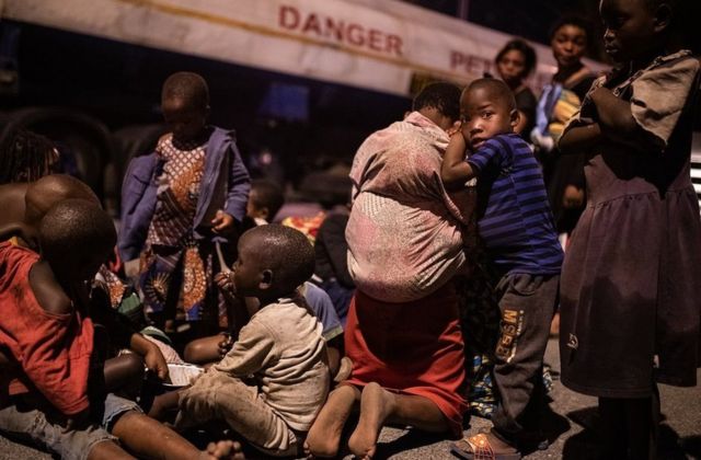 Children fleeing the volcano