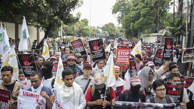 Protesto na Indonésia contra Myanmar