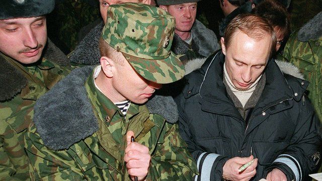 Putin with soldiers in Chechnya