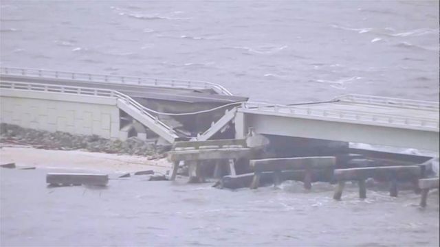 A downed bridge in Lee County