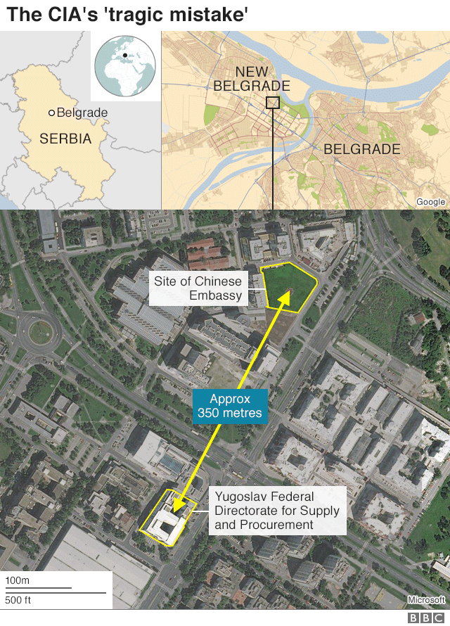 Map showing location of Chinese embassy, 350 metres away from the FDSP