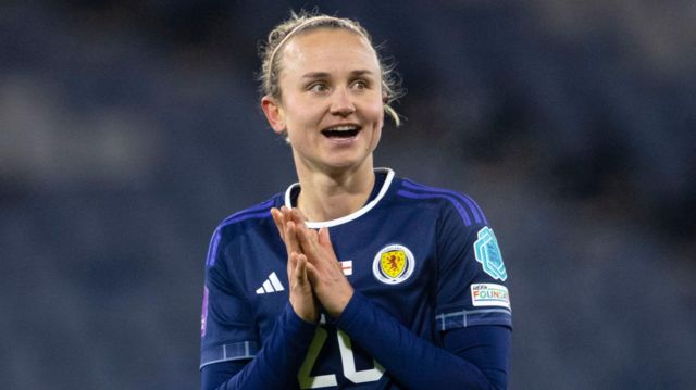 Martha Thomas in action for Scotland during a UEFA Women's Nations League match between Scotland and England at Hampden Park