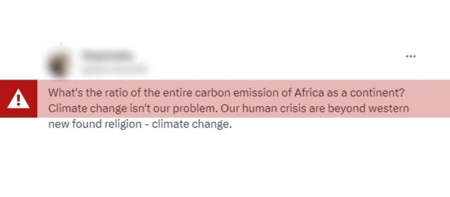 Captura de tela de uma postagem no X, antigo Twitter, sugerindo que a mudança climática é um problema ocidental