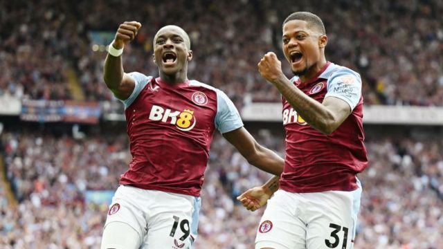 Leon Bailey and Moussa Diaby celebrate goal for Aston Villa