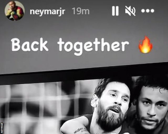 Post de Neymar en Instagram sobre el reencuentro con Messi