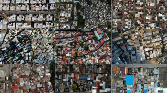 Imágenes de Santiago, Río de Janeiro, Tijuana, Ciudad de Panamá, Lima, Guatemala, Buenos Aires y Ciudad Bolívar en el sur de Bogotá