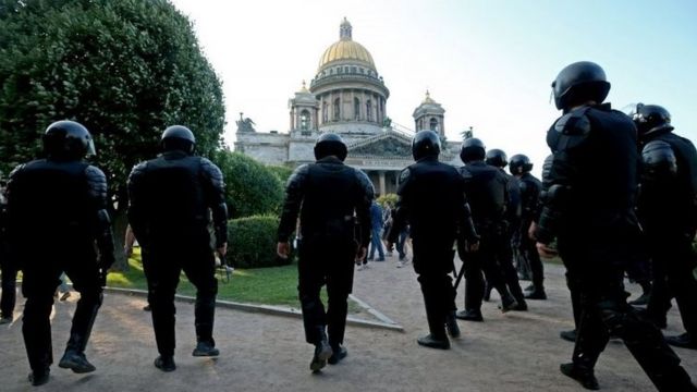 شرطة موسكو خلال مظاهرات التاسع من سبتمبر/ أيلول ضد تعديل قانون التقاعد