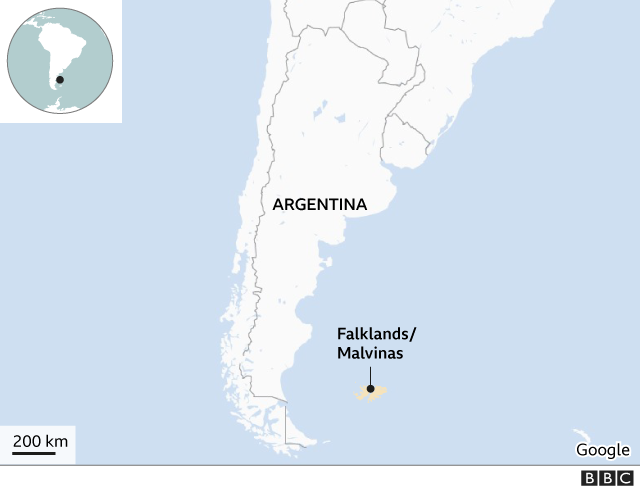 Mapa localizador das ilhas Malvinas/Falklands