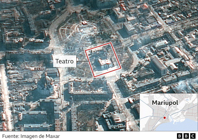 Map of Mariupol showing the location of the bombed theater