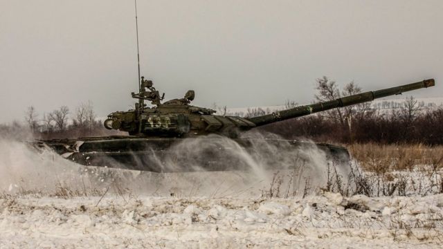 Russian tank during military exercises in Russia