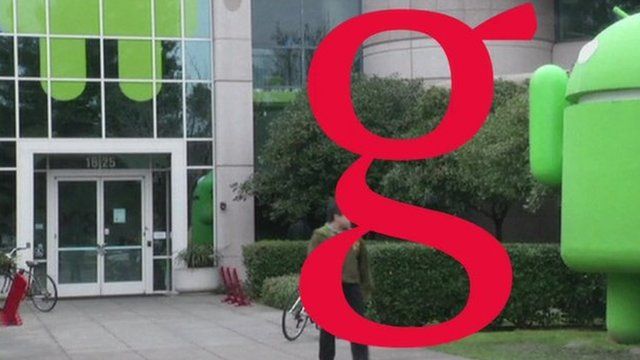 Google office with graphic of letter 'g' overlaid on it