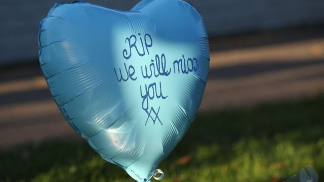 Balloon with heading "Rest in peace.  We will miss you"