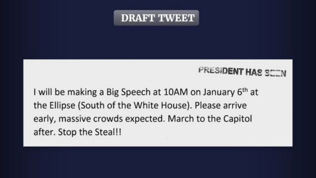 черновик твита, в котором Трамп призывает своих сторонников отправиться в Капитолий 6 января