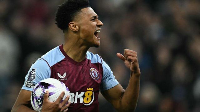 Ollie Watkins celebrates a goal for Aston Villa