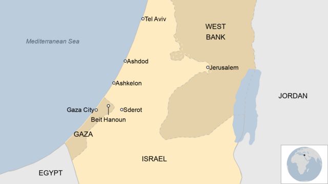 Map showing Israel and the Gaza Strip