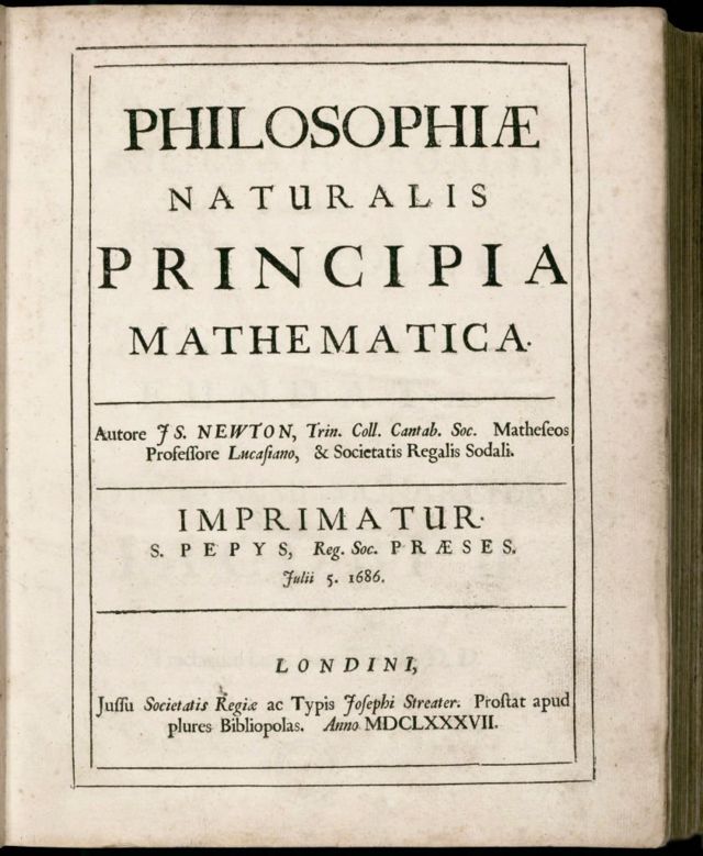 Portada de Principios matemáticos de la filosofía natural de Newton