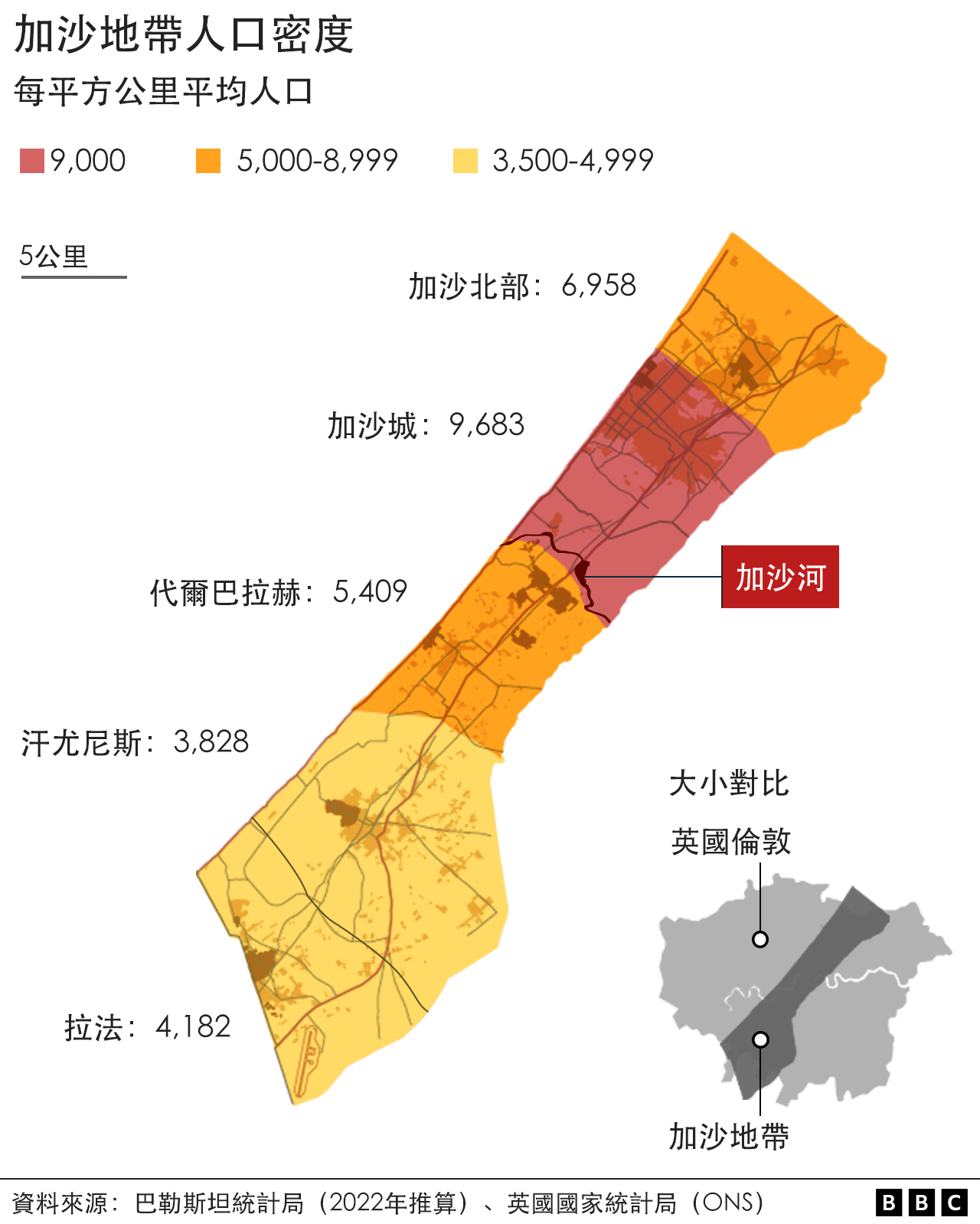 地图：加沙地带人口密度