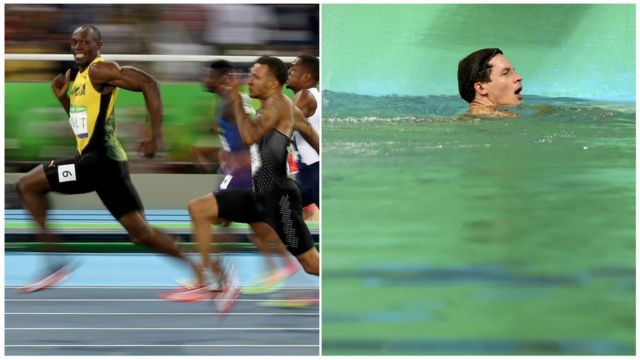 Usain Bolt consagrado e piscina verde
