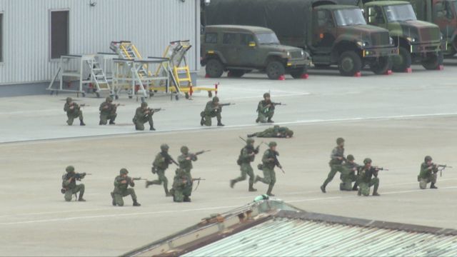 Taiwan soldiers at a civilian airport in military drills to test defences in case China invades