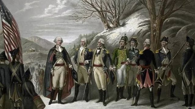 قادة حرب الاستقلال في أمريكا وجورج واشنطن إلى اليسار