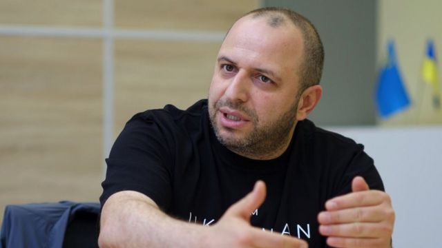 Rustem Umerov speaking at a desk