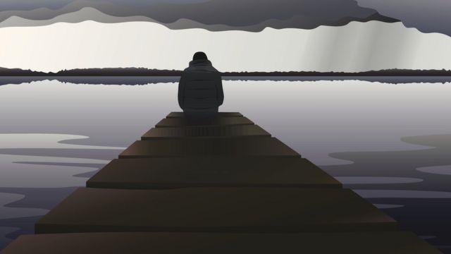 illustration of a young man on a dock