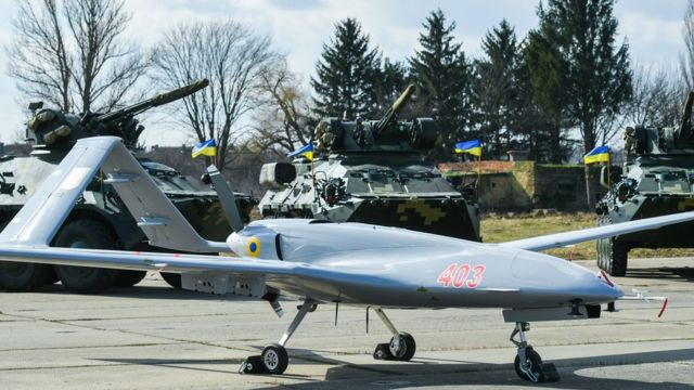 Bayraktar TB2 test flight is carried out at a military base in Ukraine in March 2019.