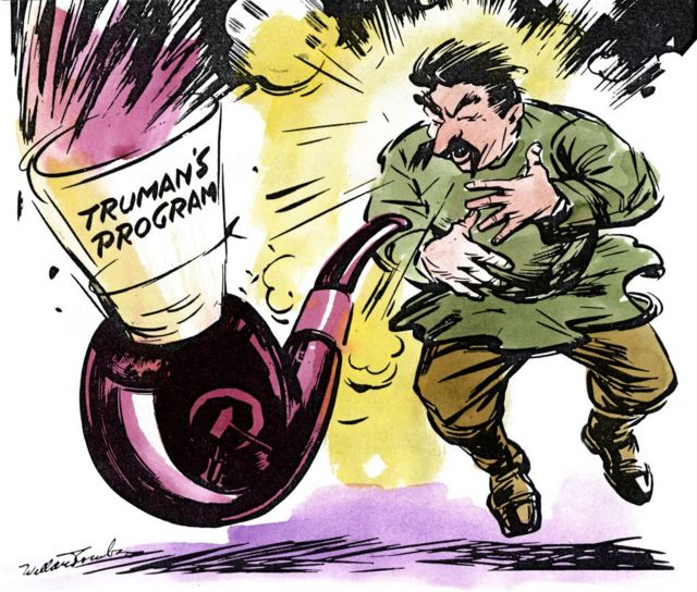 Caricatura de Stalin en apuros por el efecto de la 'doctrina Truman'.