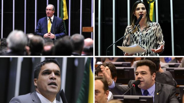 Em sentido horário, Eduardo Cunha, Clarissa Garotinho, Marco Feliciano e Cabo Daciolo