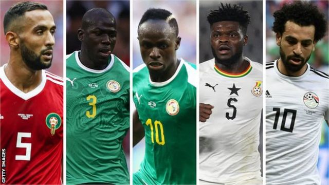 Medhi Benatia (Morocco), Kalidou Koulibaly (Senegal), Sadio Mane (Senegal), Thomas Partey (Ghana) and Mohamed Salah (Egypt)