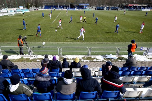 A football match takes place in a league in Belarus