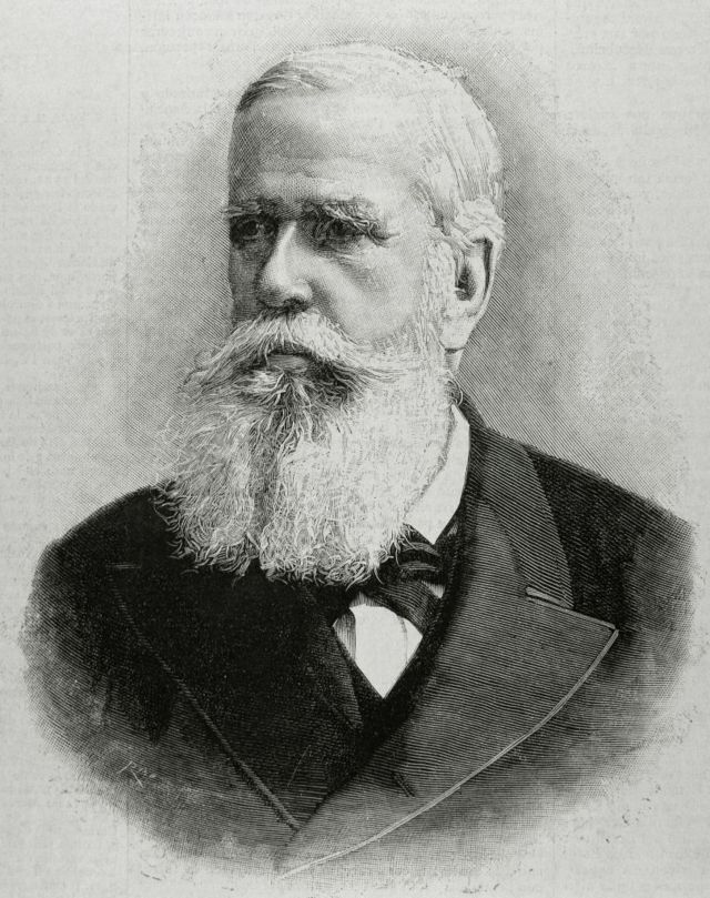 Un retrato en blanco y negro del Pedro II de Brasil.