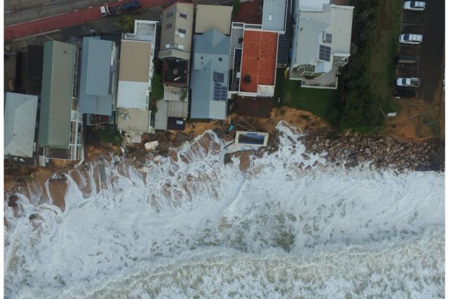 Drone shot shows beach at Collaroy