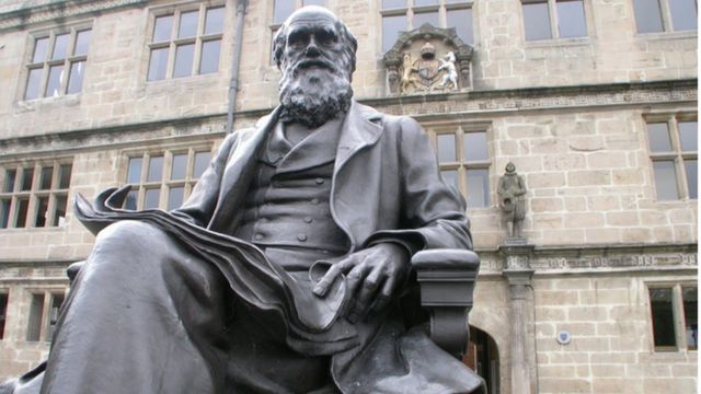 Una estatua de Charles Darwin.