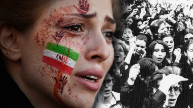 Montage of Women's protests in Iran in 2022 and in 1979